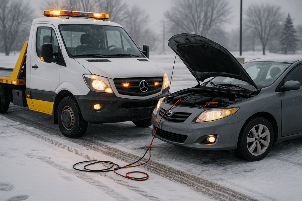 A car who didn't use winter vehicle preparation tips is stuck in the snow.