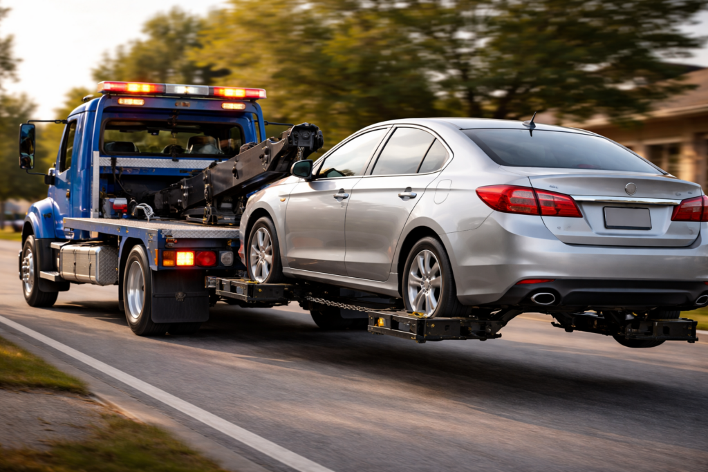 Towing services in Wentzville being performed by a tow truck driver.