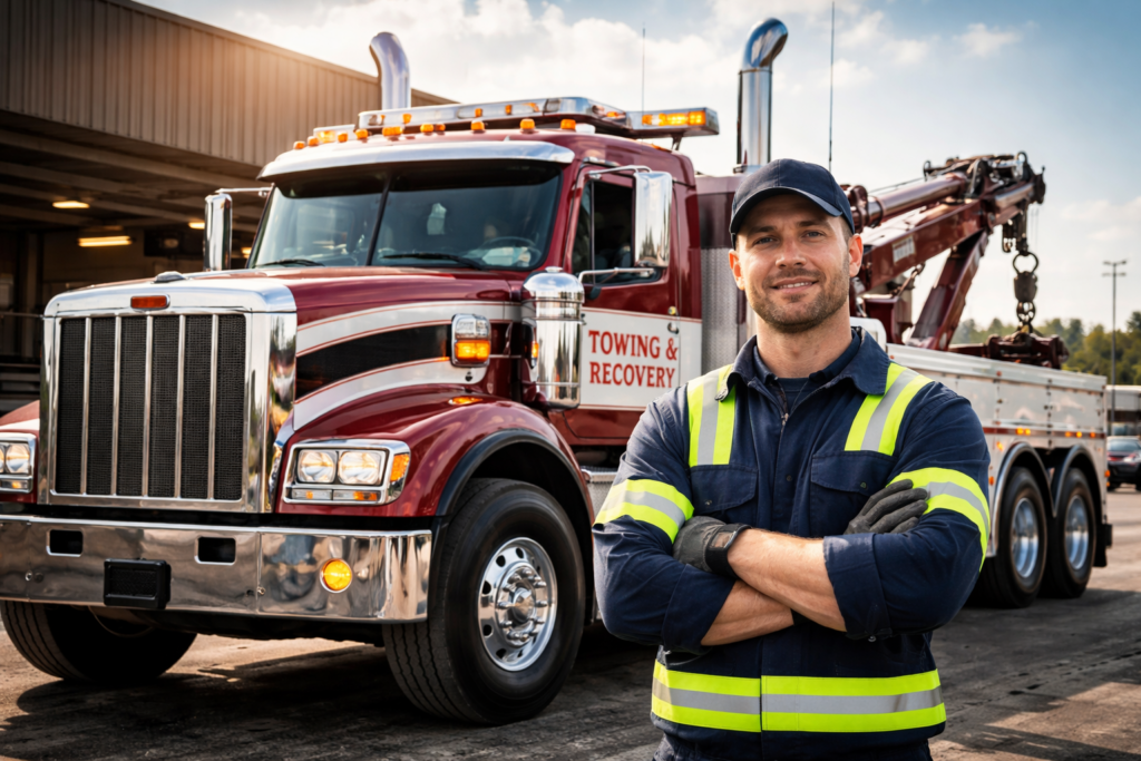 An image of a man offering towing service in Maryland Heights