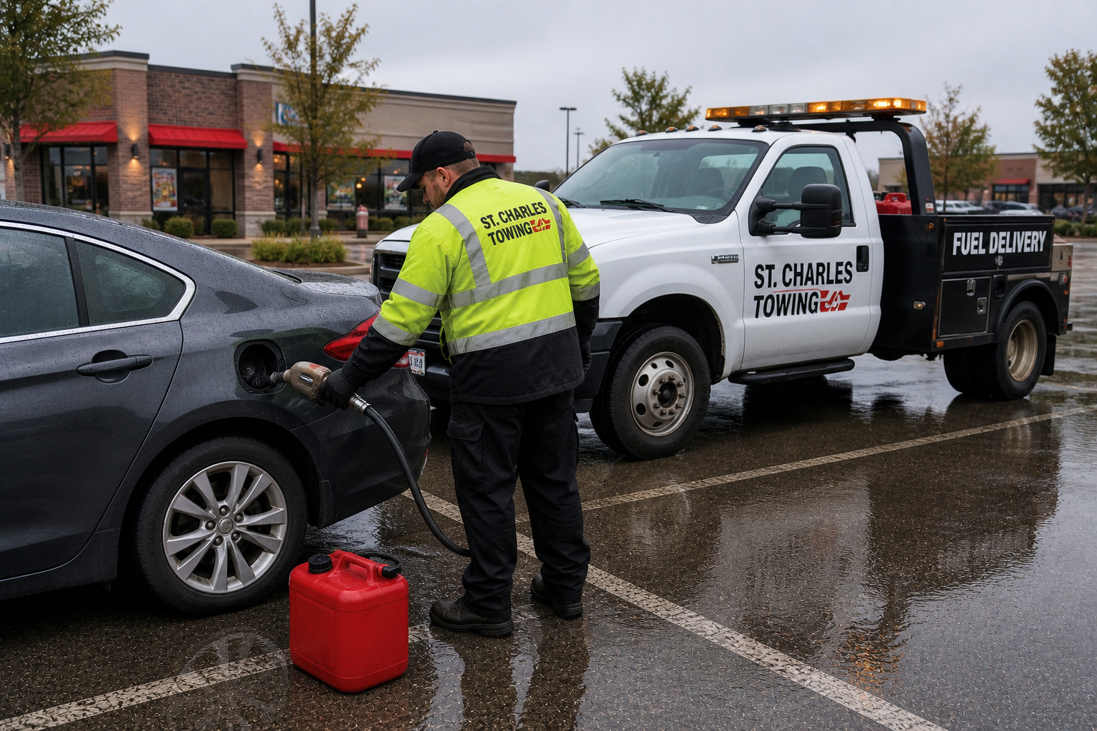 a driver performing fuel delivery in St. Charles