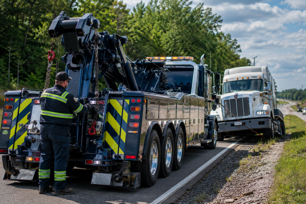 A man performing heavy-duty towing in lake St. Louis.