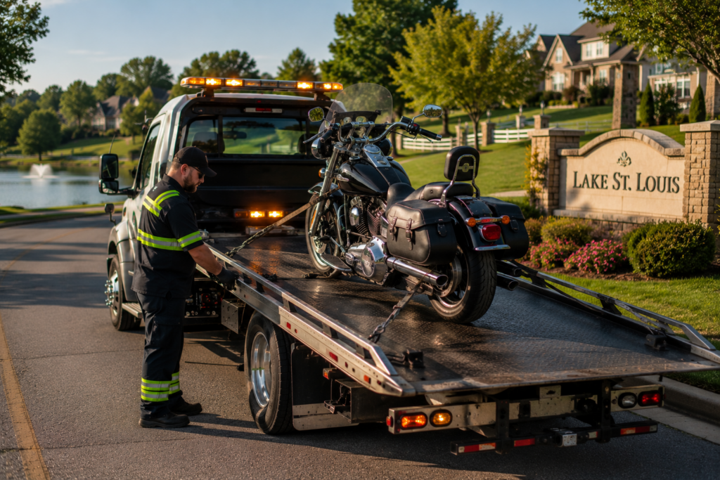 A man doing motorcycle towing in Lake St. Louis.