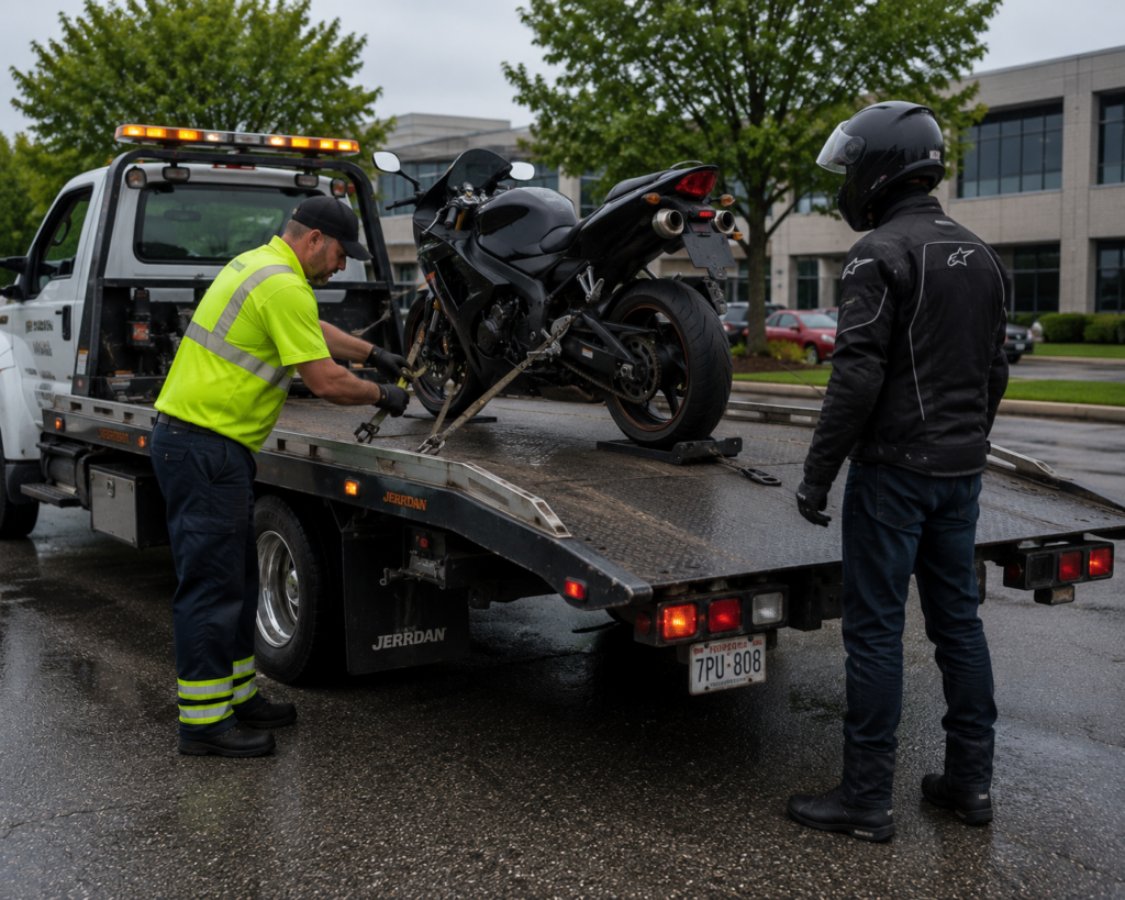 an operator doing motorcycle towing in Bridgeton.