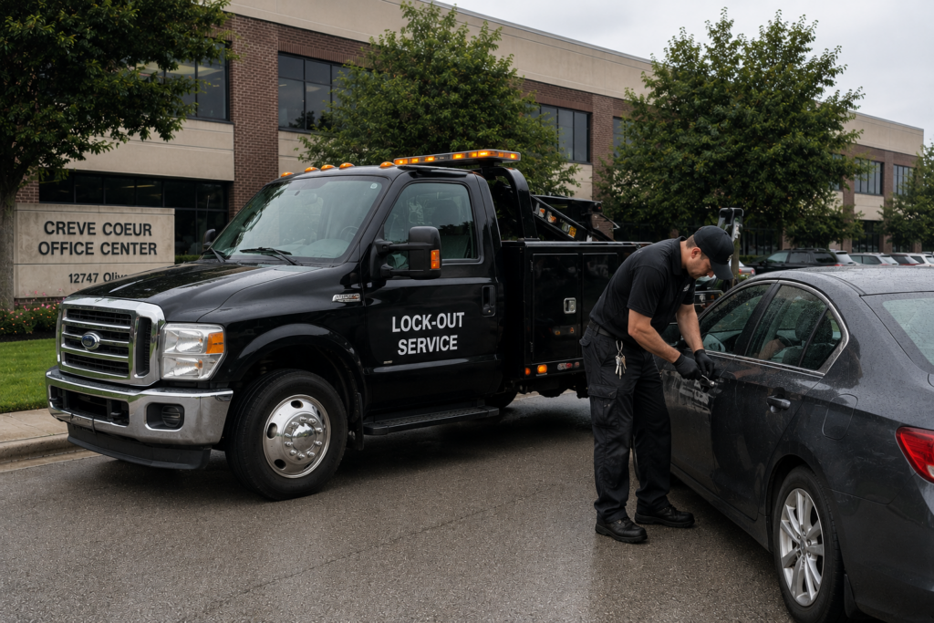 A man providing a lock-out service in Creve Coeur.