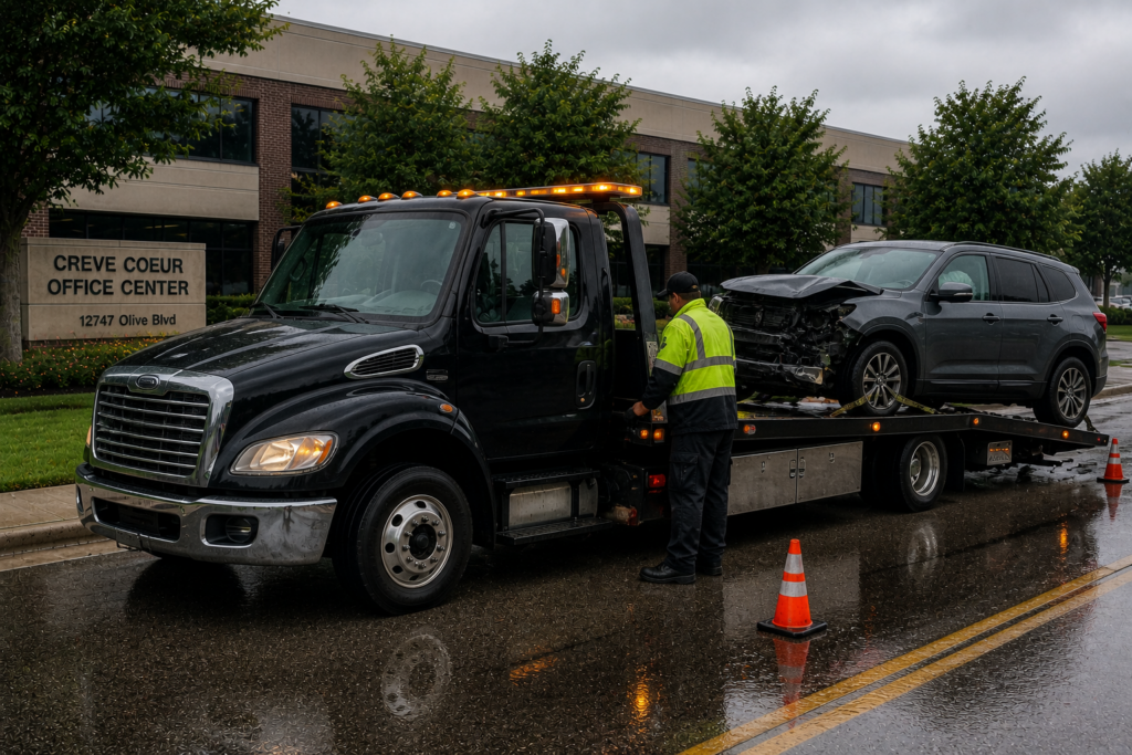 A man providing accident assistance in Creve Coeur.