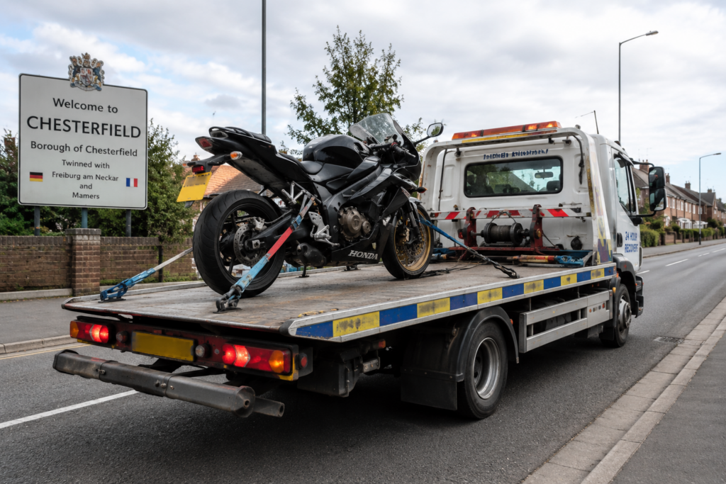 An operator performing motorcycle towing in chesterfield