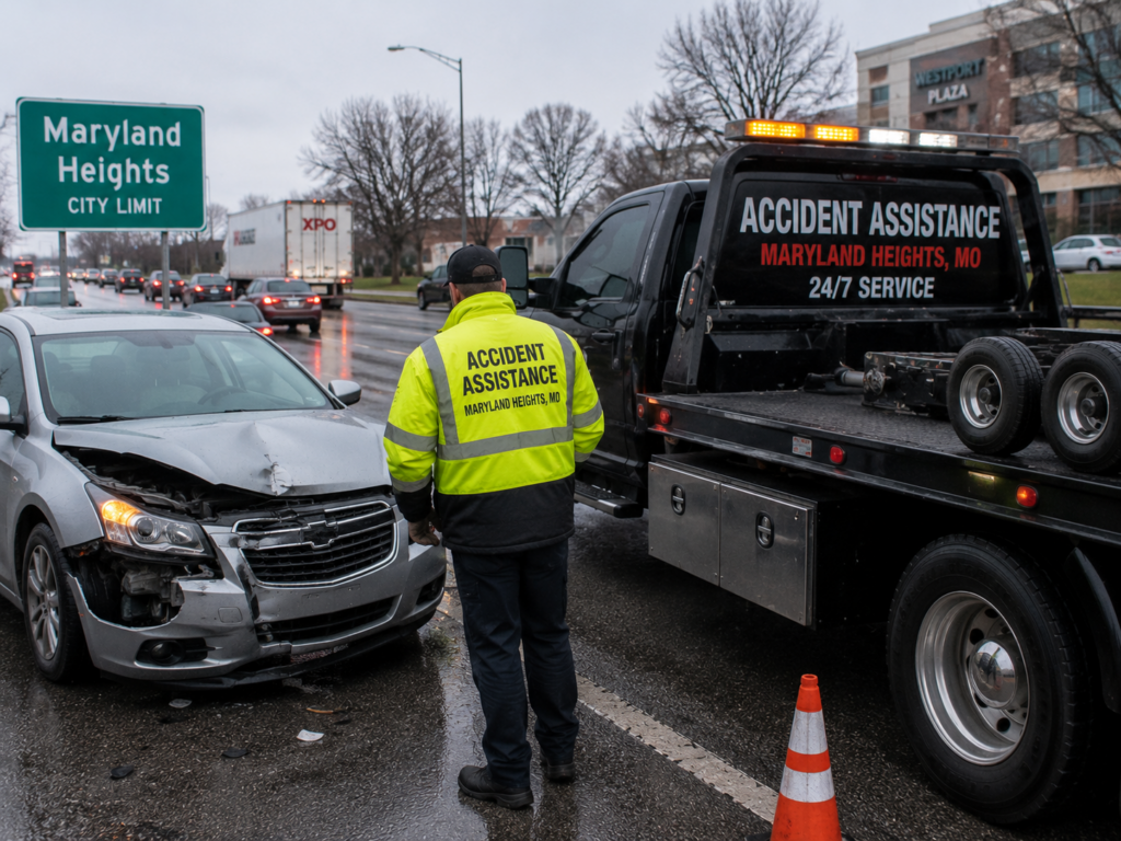 A man performing accident assistance in Maryland Heights.