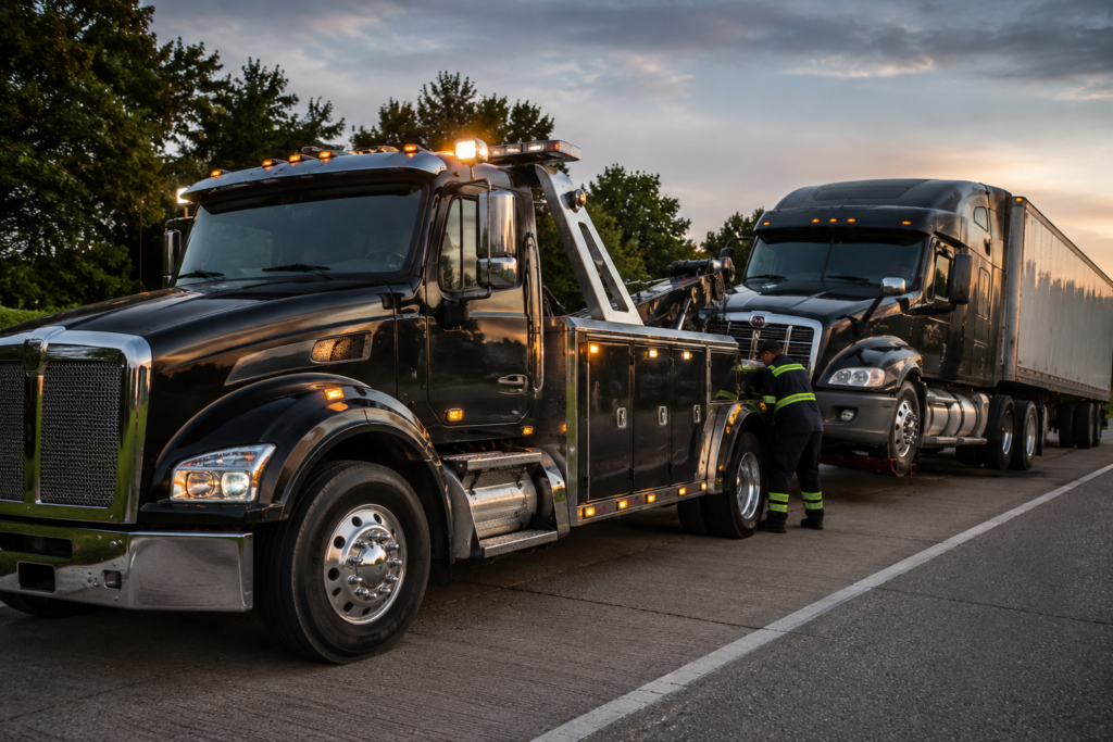 A towing operator performing heavy-duty towing in Wentzville.