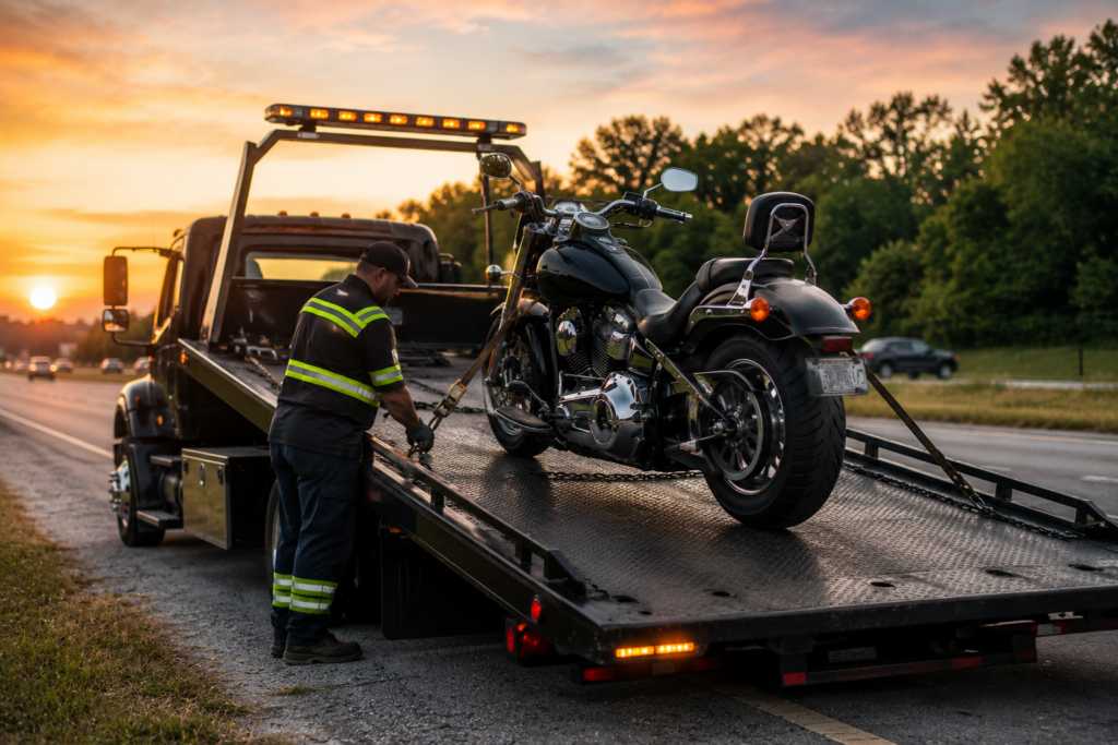 A man performing motorcycle towing in Wentzville.