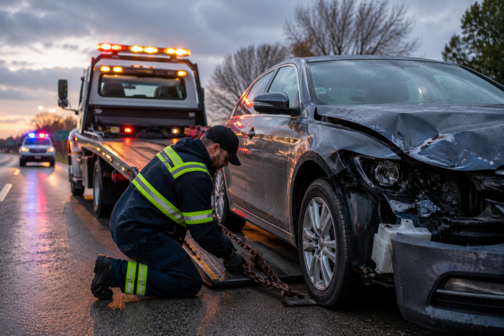 A man performing accident assistance in Wentzville.