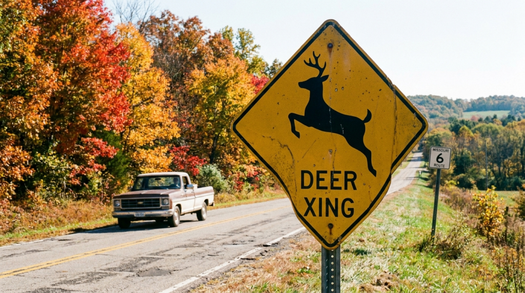 Deer season driving safety Missouri road sign
